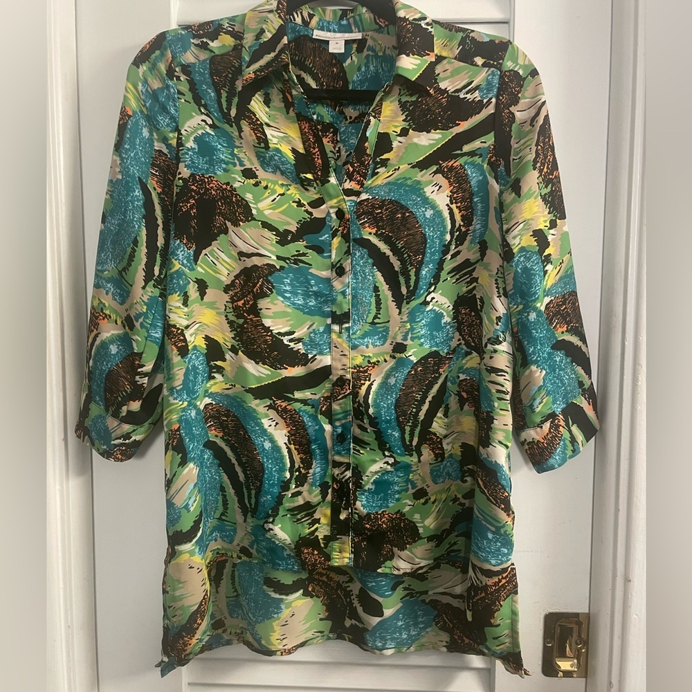 Dana Buchman Vibrant Multicolor Blouse Size Small Hi/low 3/4 Sleeve Top